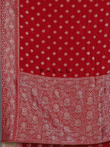 Red dola silk saree with stone zari butti work