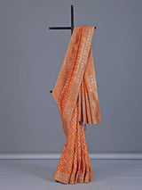 Light orange dola silk saree with zari jal detailing