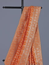 Light orange dola silk saree with zari jal detailing