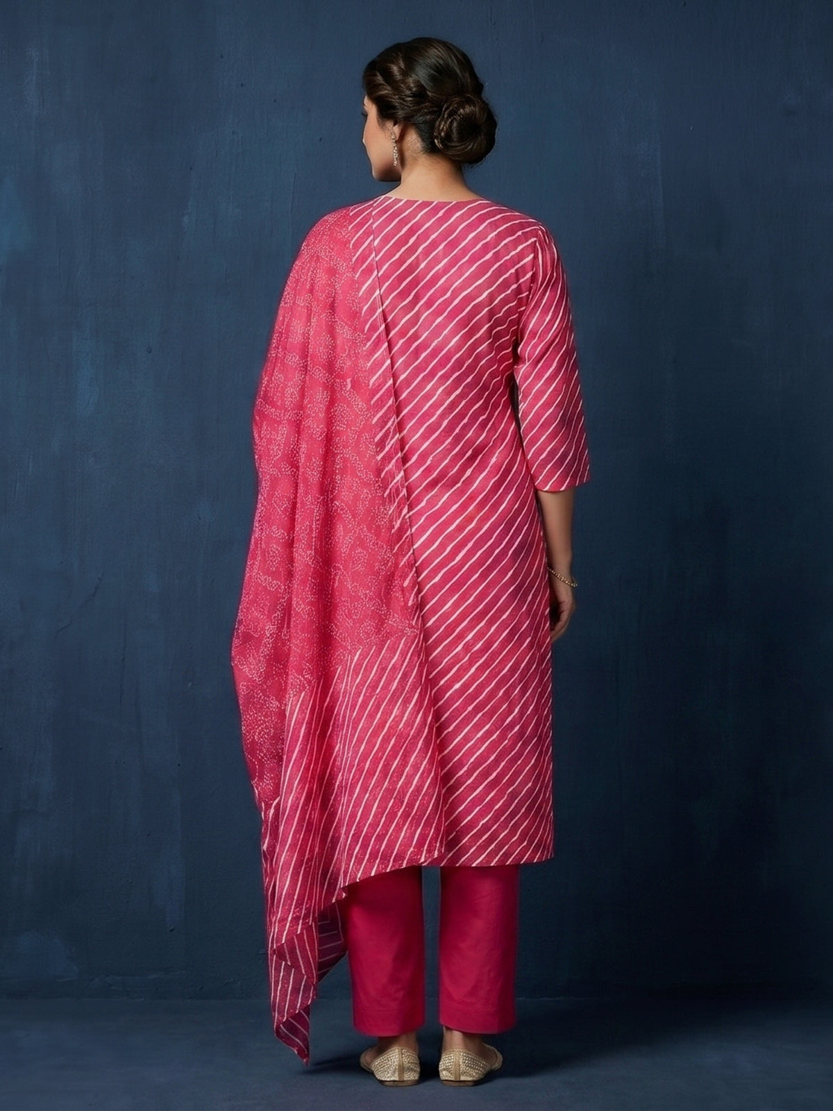 Rani pink silk festive yoke style kurti set