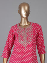 Rani pink silk festive yoke style kurti set