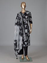 Black cotton stylish floral printed kurti set with dupatta