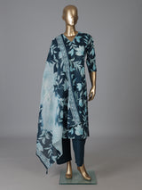 Blue cotton vibrant floral printed kurti set