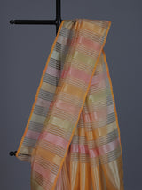 Peach striped organza saree for elegant sangeet evenings