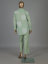 Pista green cotton co ord set with white thread detail