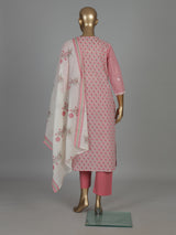 Pink floral cotton kurti set with dupatta elegance