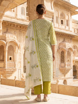 Mehendi green floral cotton kurti set with dupatta