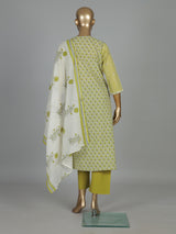 Mehendi green floral cotton kurti set with dupatta