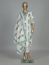 White and blue floral cotton kurti set with dupatta charm