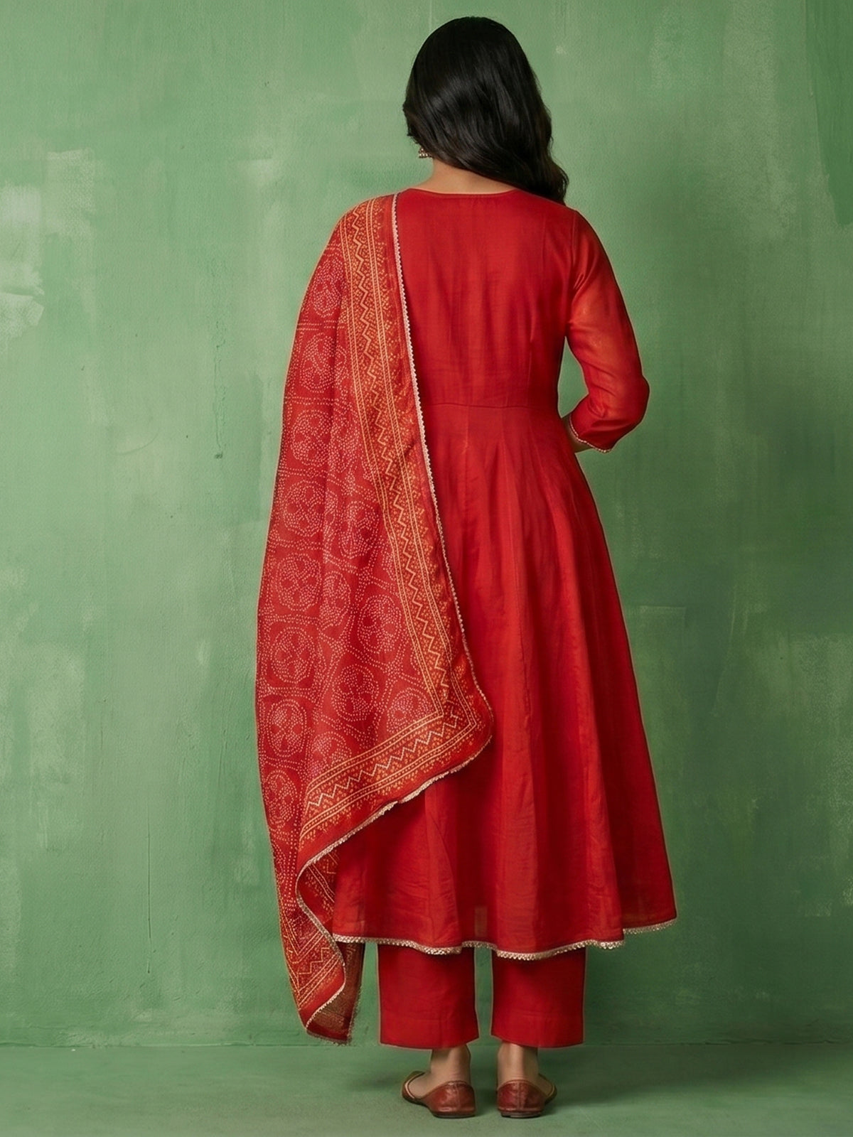 Red cotton silk kurti set with dupatta