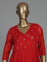 Red cotton silk kurti set with dupatta