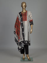 White and black aabla work silk kurti set with dupatta