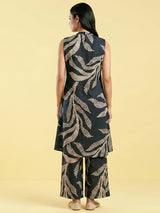 Charcoal blue printed silk kurti palazzo set for chic look