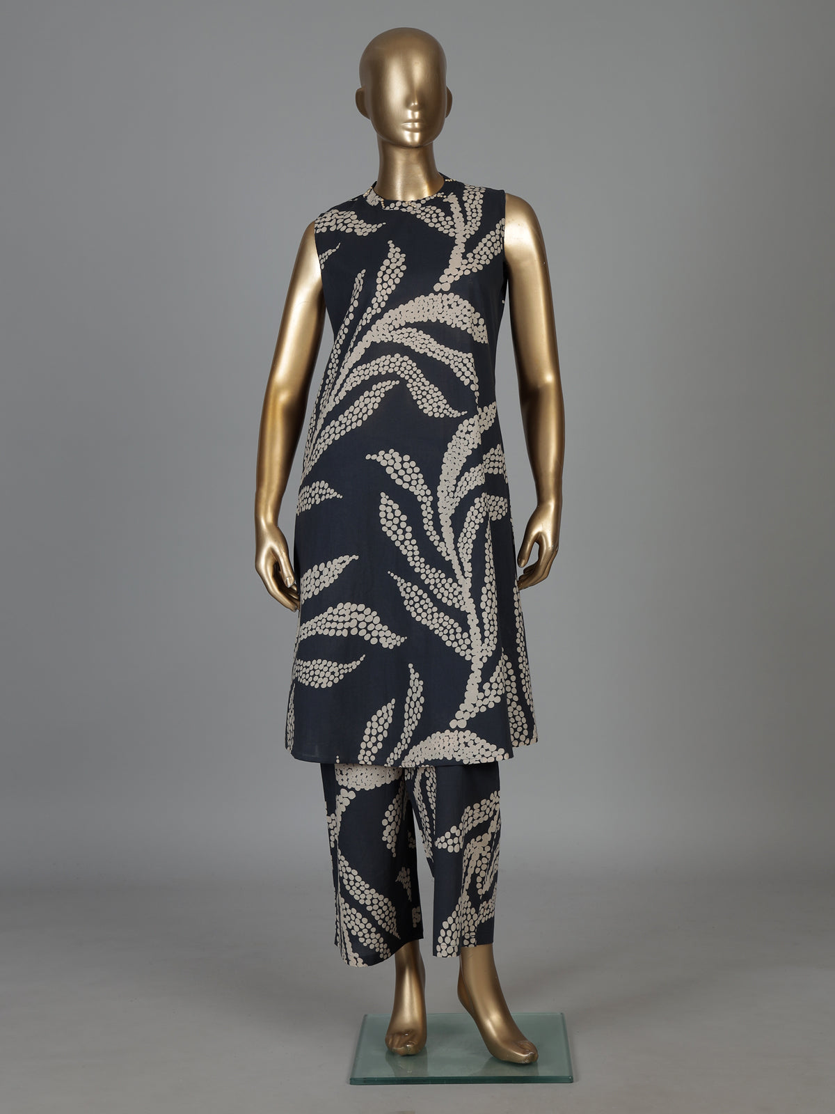Charcoal blue printed silk kurti palazzo set for chic look