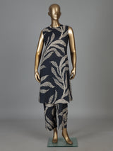 Charcoal blue printed silk kurti palazzo set for chic look