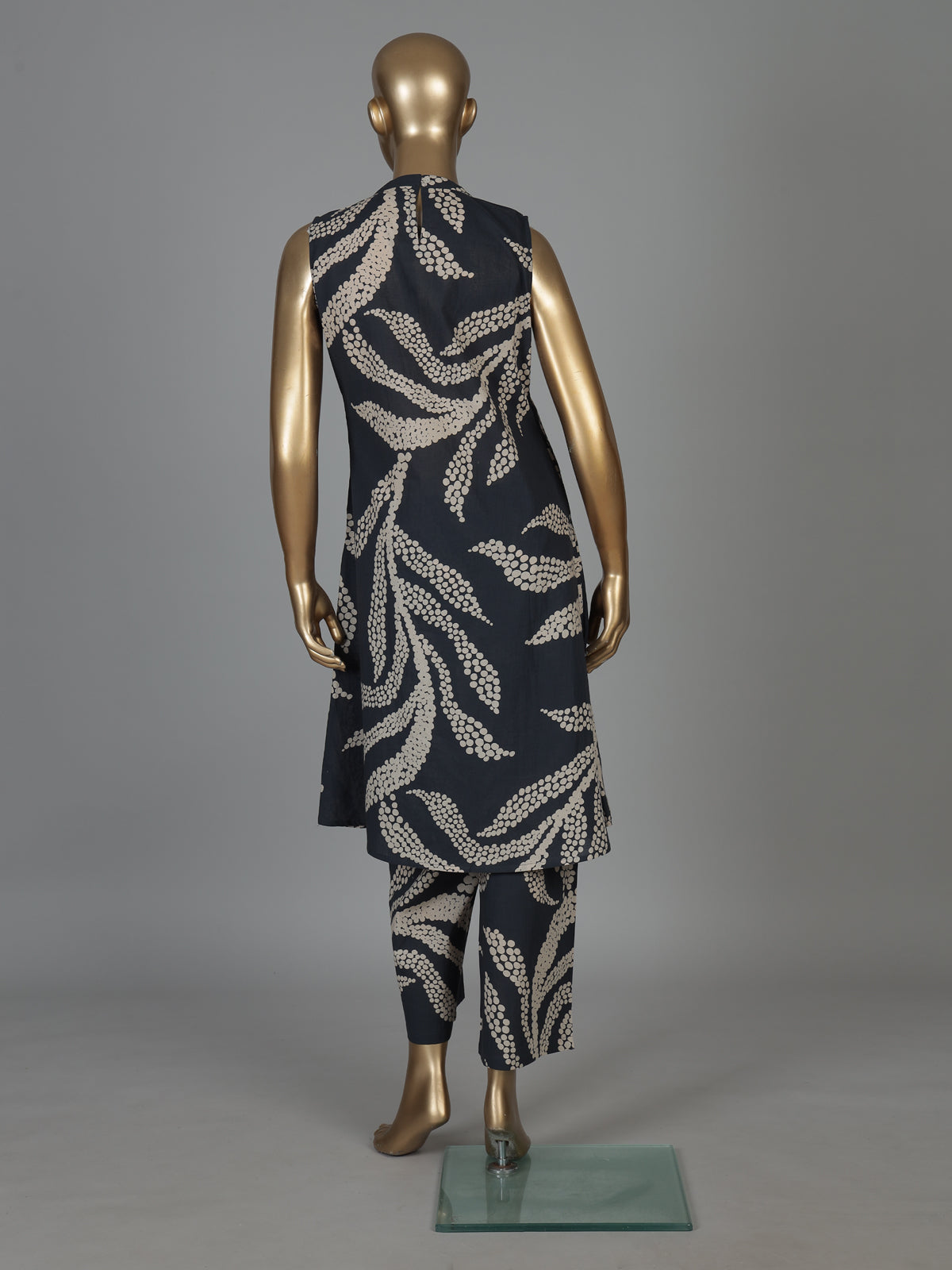 Charcoal blue printed silk kurti palazzo set for chic look