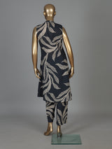 Charcoal blue printed silk kurti palazzo set for chic look