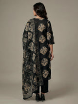 Black printed cotton silk kurti set with dupatta charm