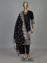 Black silk floral kurti set with embroidered neck work
