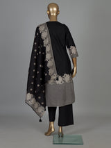 Black silk floral kurti set with embroidered neck work