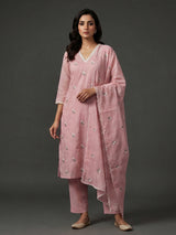 Dusty pink cotton tissue kurti set with embroidered style