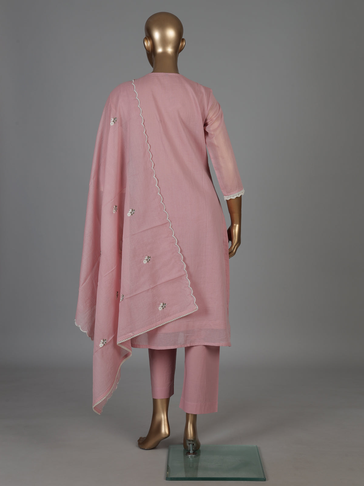 Dusty pink cotton tissue kurti set with embroidered style