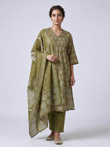 Mehendi olive cotton printed kurti set with classic style