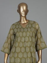 Mehendi olive cotton printed kurti set with classic style