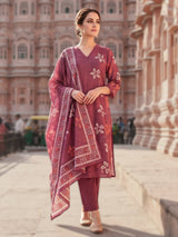 Onion pink cotton floral kurti set with dupatta charm