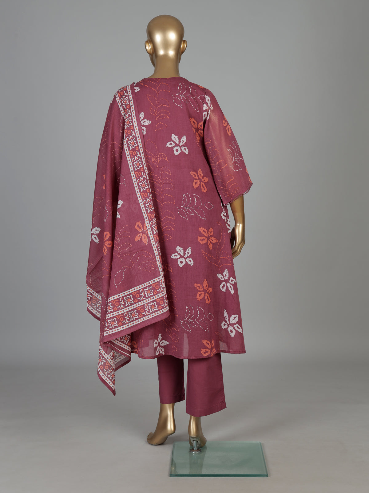 Onion pink cotton floral kurti set with dupatta charm