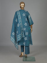 Stone blue cotton floral kurti set with dupatta style