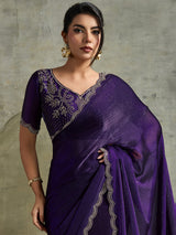 Graceful purple chiffon festive designer saree
