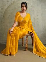 Radiant yellow chiffon festive partywear saree