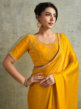 Radiant yellow chiffon festive partywear saree