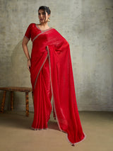 Classic red chiffon designer festive saree