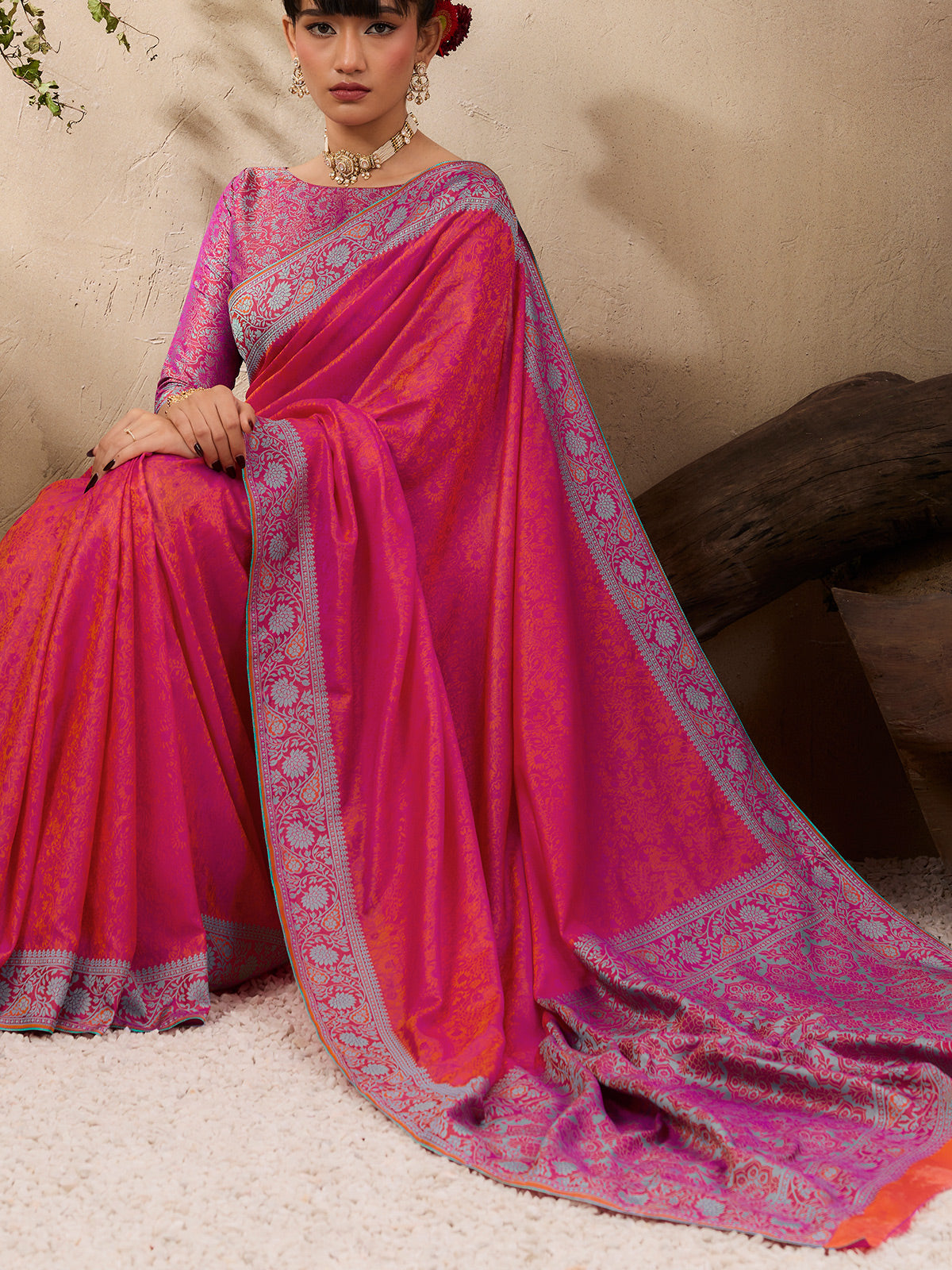 Traditional red kanjivaram silk festive ethnic saree