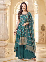 Rama green silk designer palazzo suit with dupatta