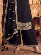 Black silk pakistani palazzo suit with dupatta set