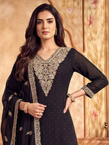 Black silk pakistani palazzo suit with dupatta set