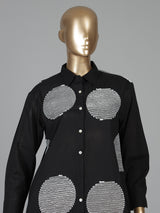Black cotton casual wear co ord set with thread detailing