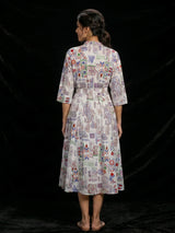 Off white cotton printed kurti featuring stand collar