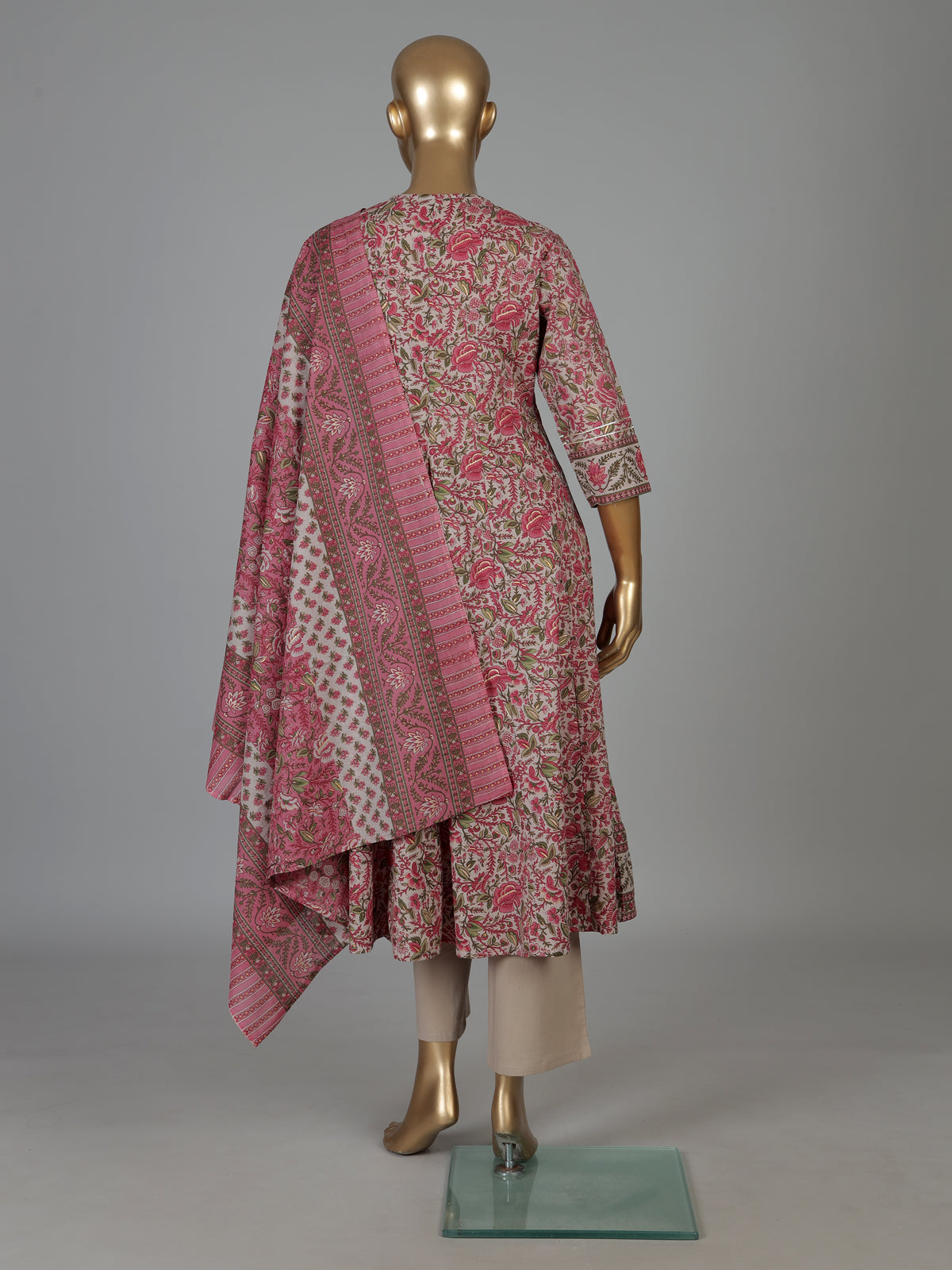 Off white printed cotton kurti set with printed dupatta