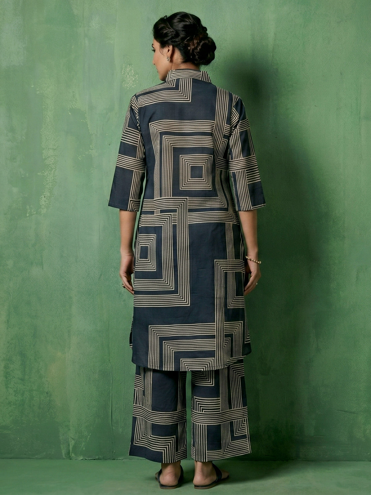 Black printed cotton kurti set for casual