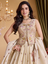 Cream silk heavy embellished lehenga choli with dupatta