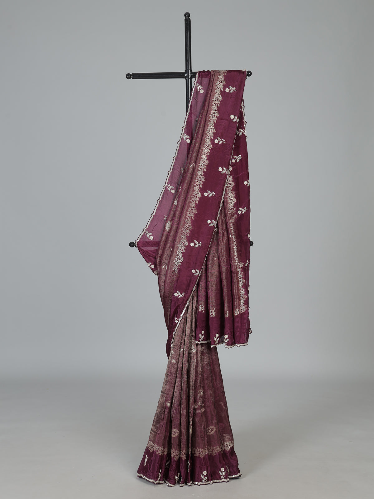 Wine dola silk elegant festive designer saree