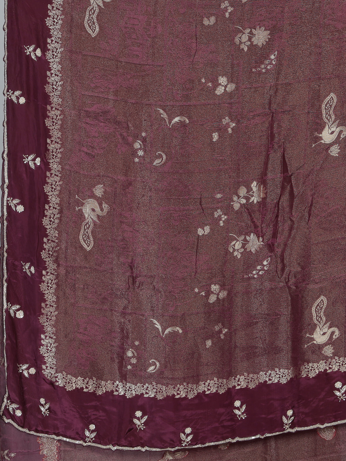Wine dola silk elegant festive designer saree