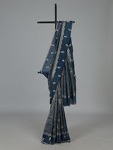 Peacock blue dola silk festive embroidered silk saree