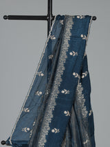 Peacock blue dola silk festive embroidered silk saree