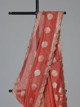 Orange dola silk embellished bridal festive saree
