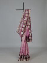 Wine dola silk embroidered festive party saree